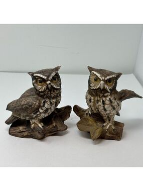 Homco Barn Owl Figurines Set 70s MCM Ceramic Brown Woodland Decor 1114 Vintage 2